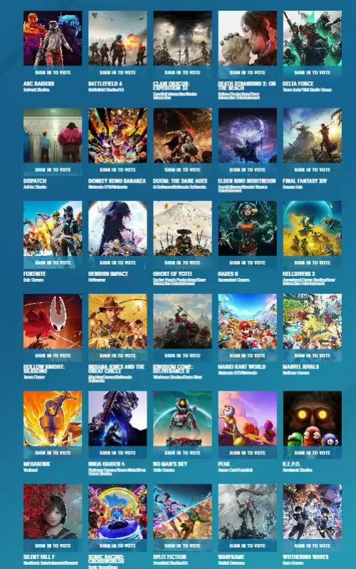 TGA 2025 玩家之声最终入围名单公布,《Arc Raiders》《原神》《双影奇境》等 30 款游戏提名